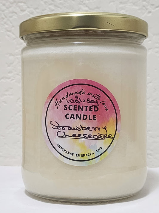 Strawberry Cheesecake 100% Soy Handmade Candle 16oz Jar