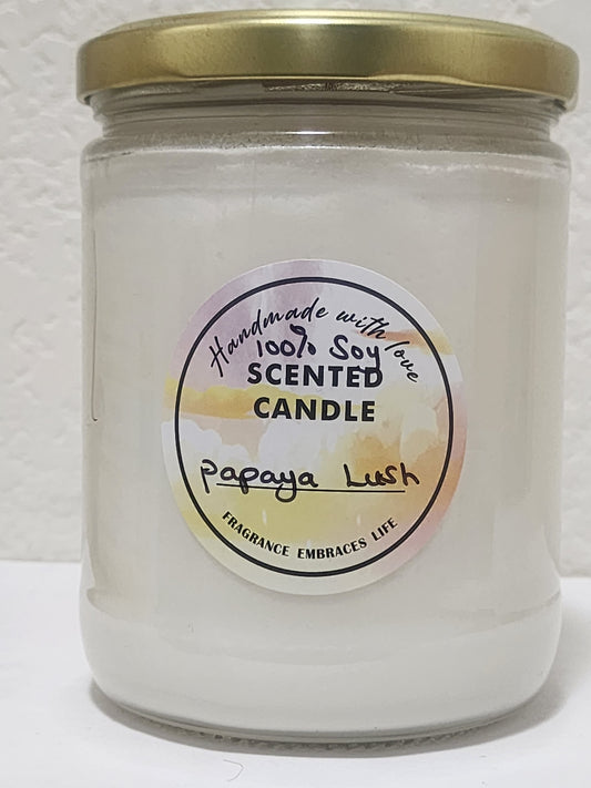 Papaya Lush 100% Soy Handmade Candle 16oz Jar